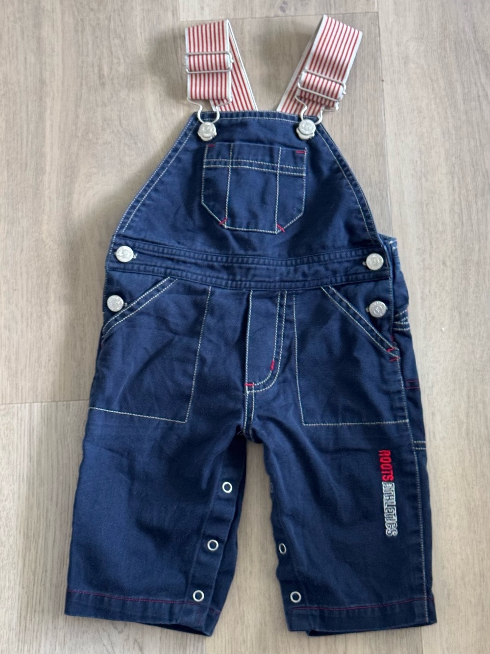 Roots toddler short overalls, size S fits a 2 yo